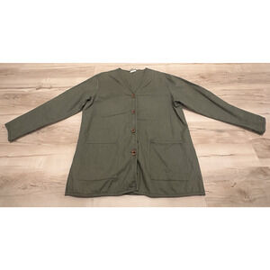 Up to Date Women Large Jacket Linen Blend Wooden Button Pockets Green Lagenlook